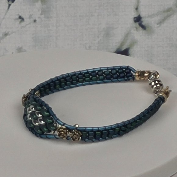 Leather & Bead Teal Bracelet - Picture 2 of 5